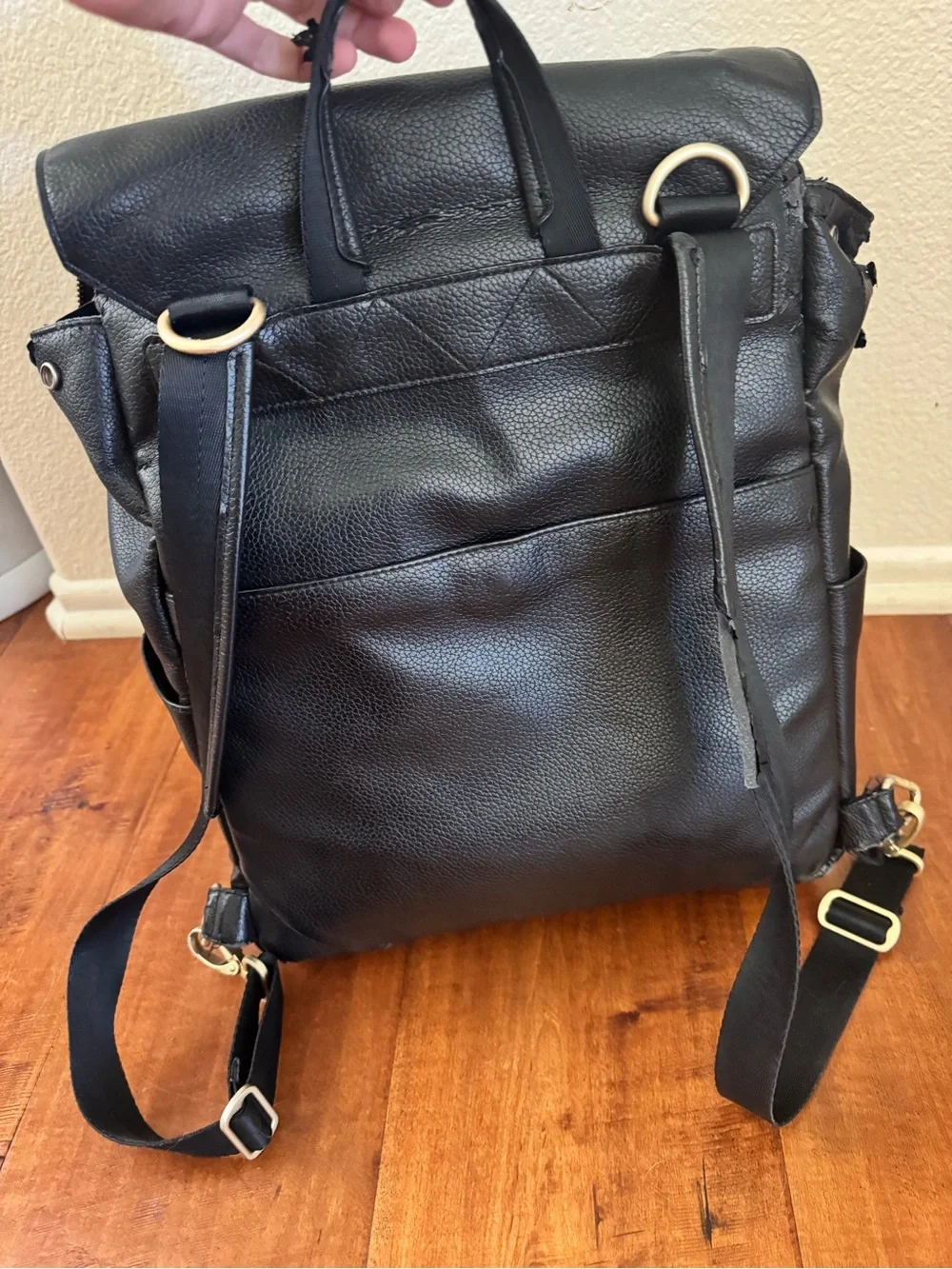 Freshly Picked Black Faux Leather Diaper Backpack